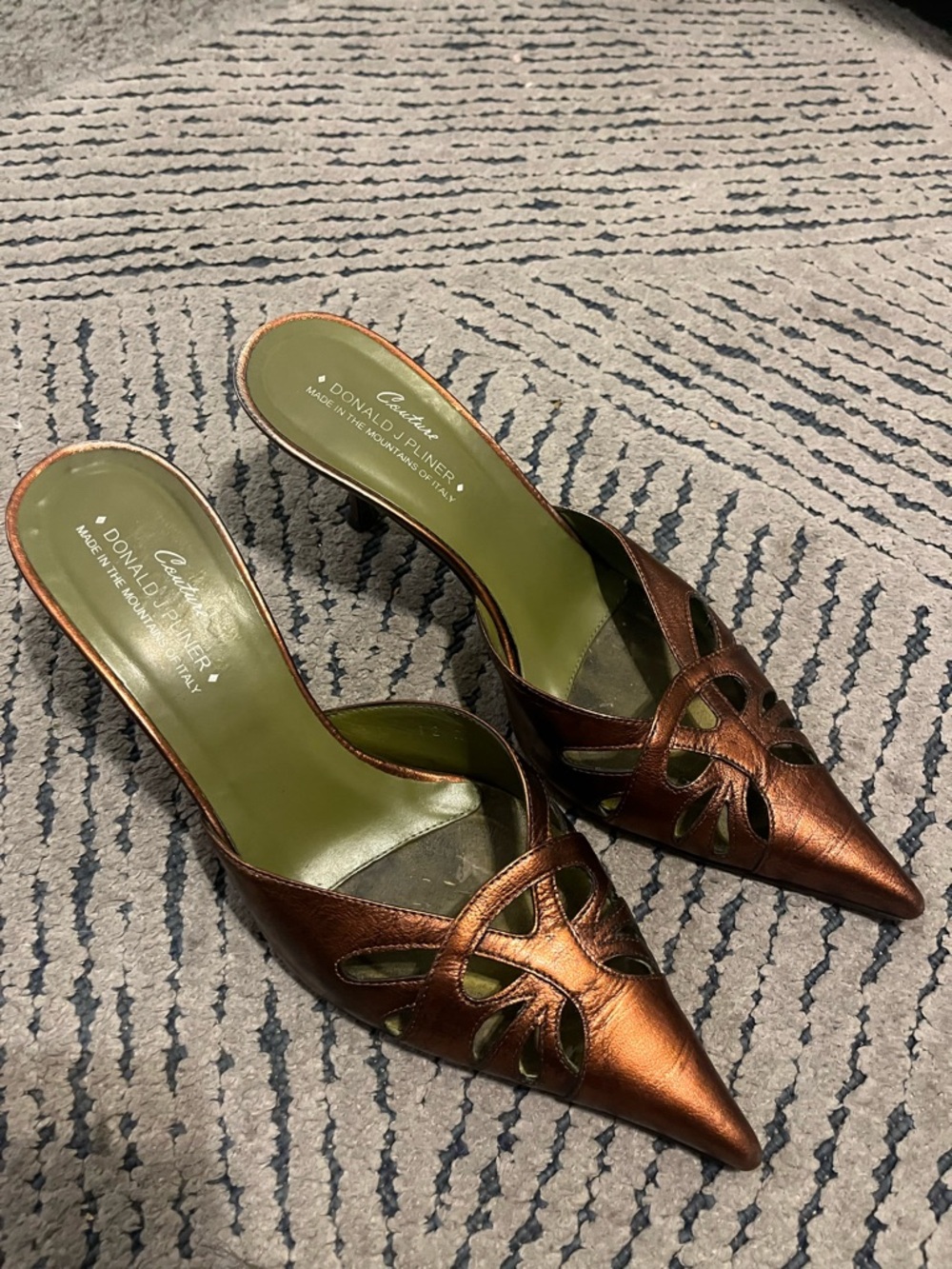 Vintage Donald J. Pliner Metallic Copper Pointed-Toe Cutout Mule Heels